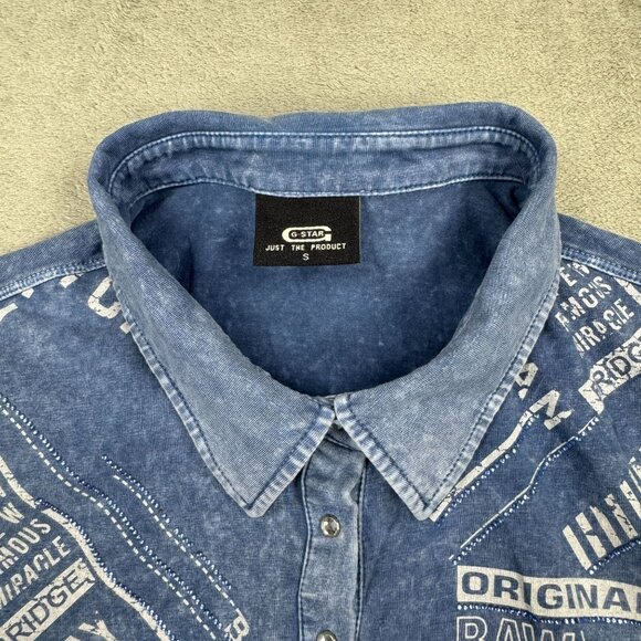 RARE G-Star Raw Womens Rhinestone Western Denim Stone Wash Polo Shirt Y2K Ombre - Picture 3 of 10
